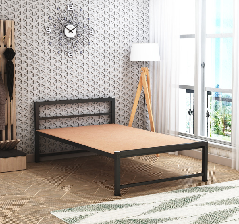 Ziaula Premium Feet metal Bed Iron Bed with Attached MDF Board Metal Double Bed, 186 cm x 119 cm (6.1 ft x 3.9 ft)(Finish Color - Black, Delivery Condition - DIY(Do-It-Yourself))