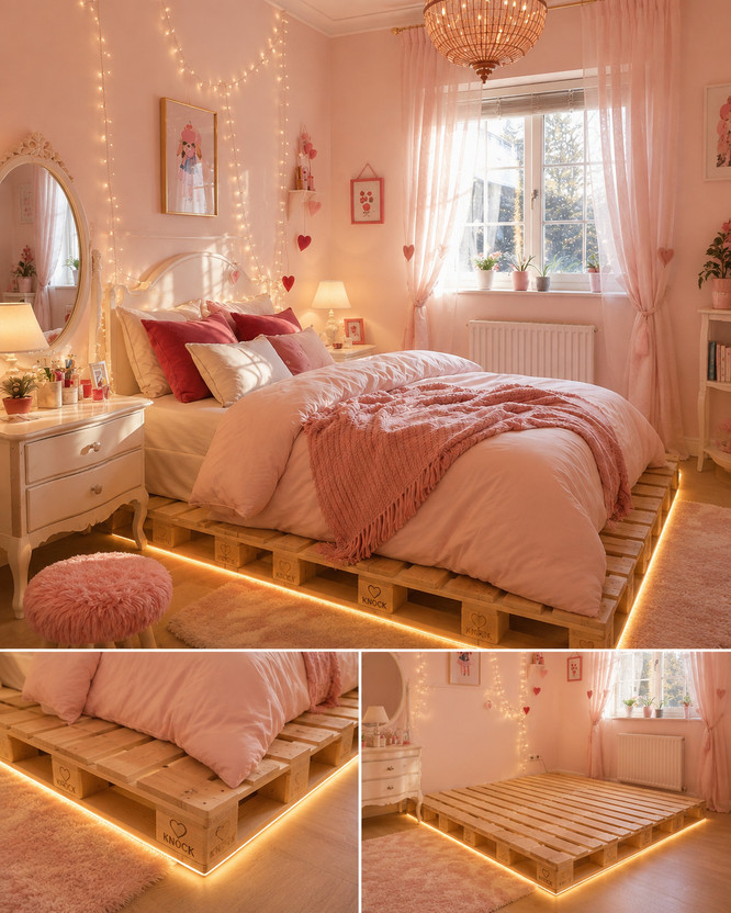 Wakeflow Elegant pallet platform 4x3 per pallet designed luxury, comfort bedroom Engineered Wood Double Bed, 183 cm x 122 cm (6.0 ft x 4.0 ft)(Finish Color - beige, Delivery Condition - DIY(Do-It-Yourself))