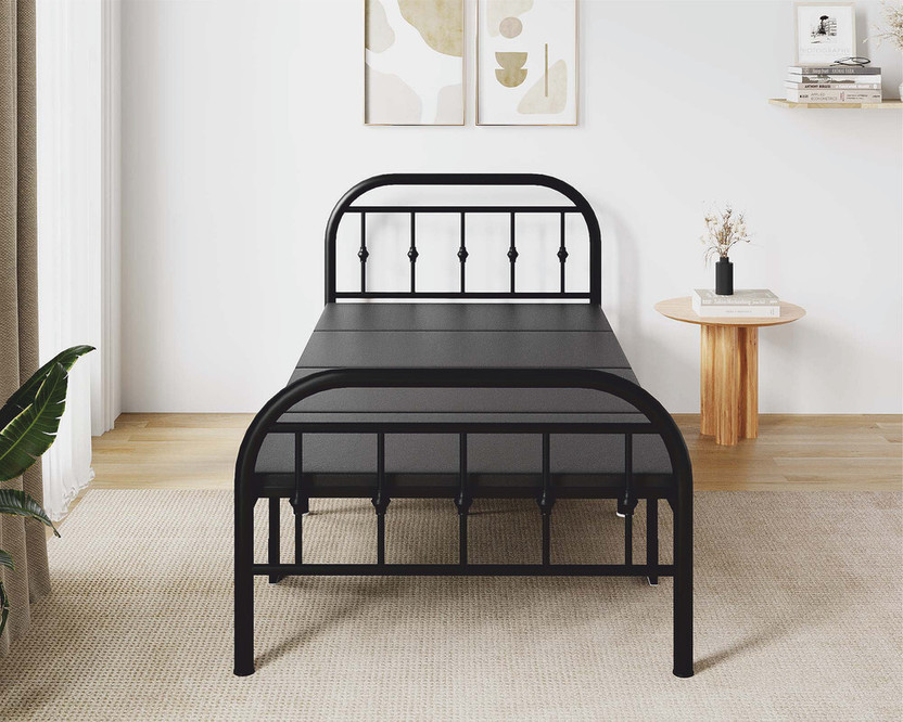 Sahni single folding Bed with fixed 1inch mattress (Glossy black finish) Metal Single Bed, 188 cm x 91 cm (6.17 ft x 2.99 ft)(Finish Color - Black,  (Mattress Included), Delivery Condition - Pre-assembled)