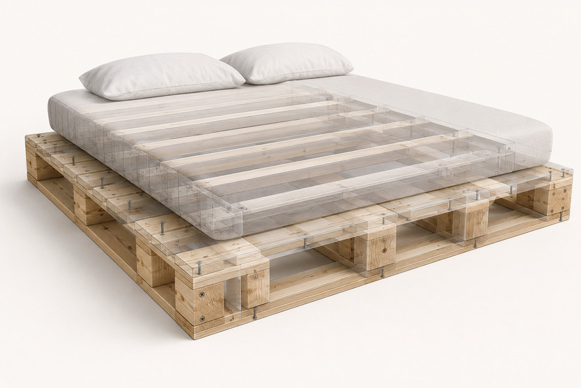 The lkea Contemporary Pallet Bed premium finish Engineered Wood Double Bed, 183 cm x 122 cm (6.0 ft x 4.0 ft)(Finish Color - lkea brown, Delivery Condition - DIY(Do-It-Yourself))