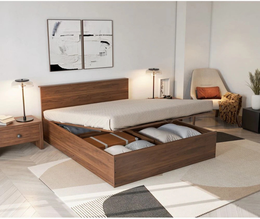 Wakefit Taurus Engineered Wood Queen Hydraulic Bed, 209.7 cm x 209.7 cm (6.88 ft x 6.88 ft)(Finish Color - Columbian Walnut, Hydraulic Storage, Delivery Condition - Knock Down)