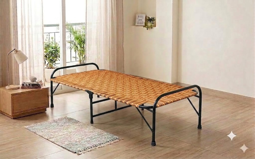 Malik Enterprises Folding Cot Single Bed Metal Frame Sleeping Cot Heavy Duty Foldable Charpai Metal Single Bed, 180 cm x 90 cm (5.91 ft x 2.95 ft)(Finish Color - Orange Yellow, Delivery Condition - Pre-assembled)