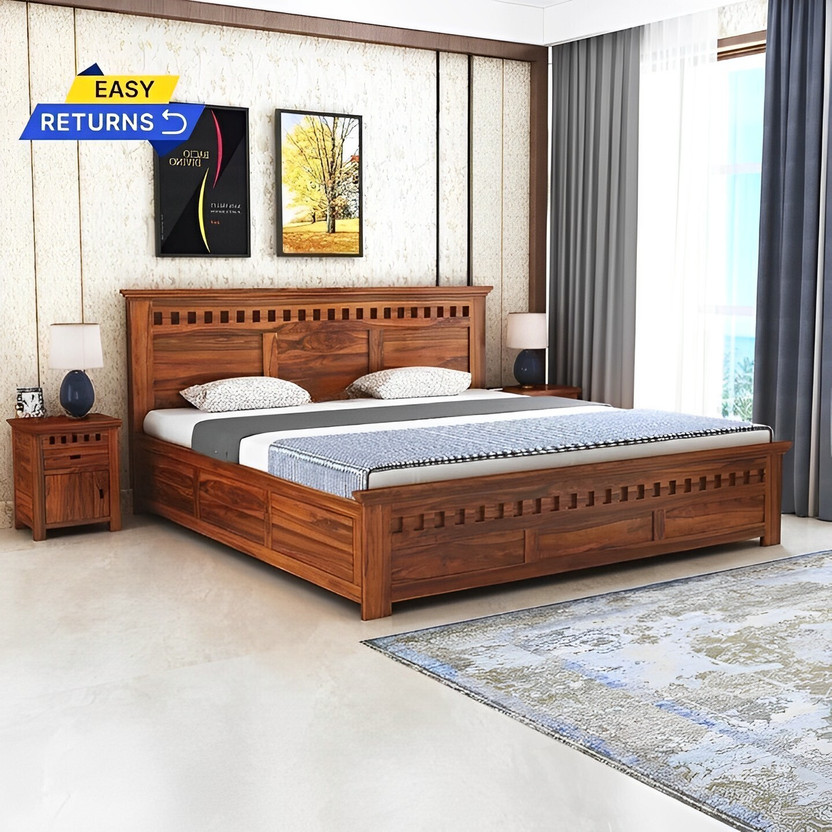 Shree Shree Jeen Mata Enterprises EVO Edition Box Storage Bed/Sheesham Wood King Bed For Bedroom/Hotel/Living Room Solid Wood King Box Bed, 190.5 cm x 205.74 cm (6.25 ft x 6.75 ft)(Finish Color - Natural Brown, Delivery Condition - DIY(Do-It-Yourself)) - Flipkart Deal