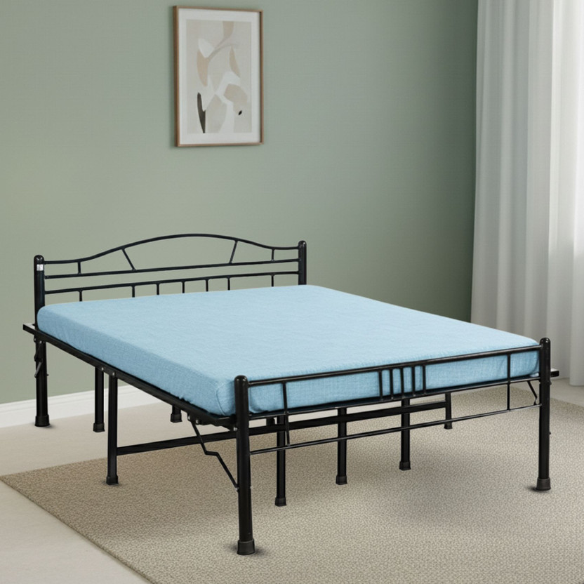 Delite Kom Lyra Foldable Metal King Bed (6.7x6ft) | No Install | 1 Year Warranty | Strong Metal King Bed, 195.5 cm x 183 cm (6.41 ft x 6.0 ft)(Finish Color - Black, Delivery Condition - Pre-assembled)