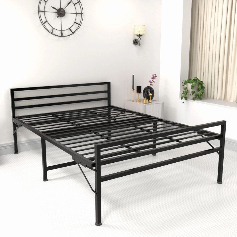 HoneyTouch Jasper Folding Double Bed Without Mattress | No Assembly Required | Metal Double Bed, 122 cm x 198 cm (4.0 ft x 6.5 ft)(Finish Color - Black (Without Mattress), Delivery Condition - Pre-assembled)