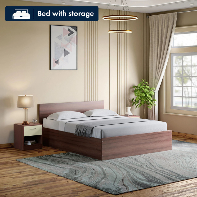 Interio by Godrej Ewa Engineered Wood King Box Bed, 209.5 cm x 190 cm (6.87 ft x 6.23 ft)(Finish Color - Brown, Delivery Condition - Knock Down)