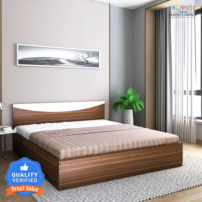 Flipkart Perfect Homes Carol Engineered Wood King Bed, 203.5 cm x 190 cm (6.68 ft x 6.23 ft)(Finish Color - Walnut G & White SIB, Delivery Condition - Knock Down)