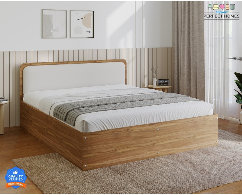 Flipkart Perfect Homes Dunzo Engineered Wood Queen Hydraulic Bed, 186 cm x 156 cm (6.1 ft x 5.12 ft)(Finish Color - Lyon walnut SIB 1, Delivery Condition - Knock Down)