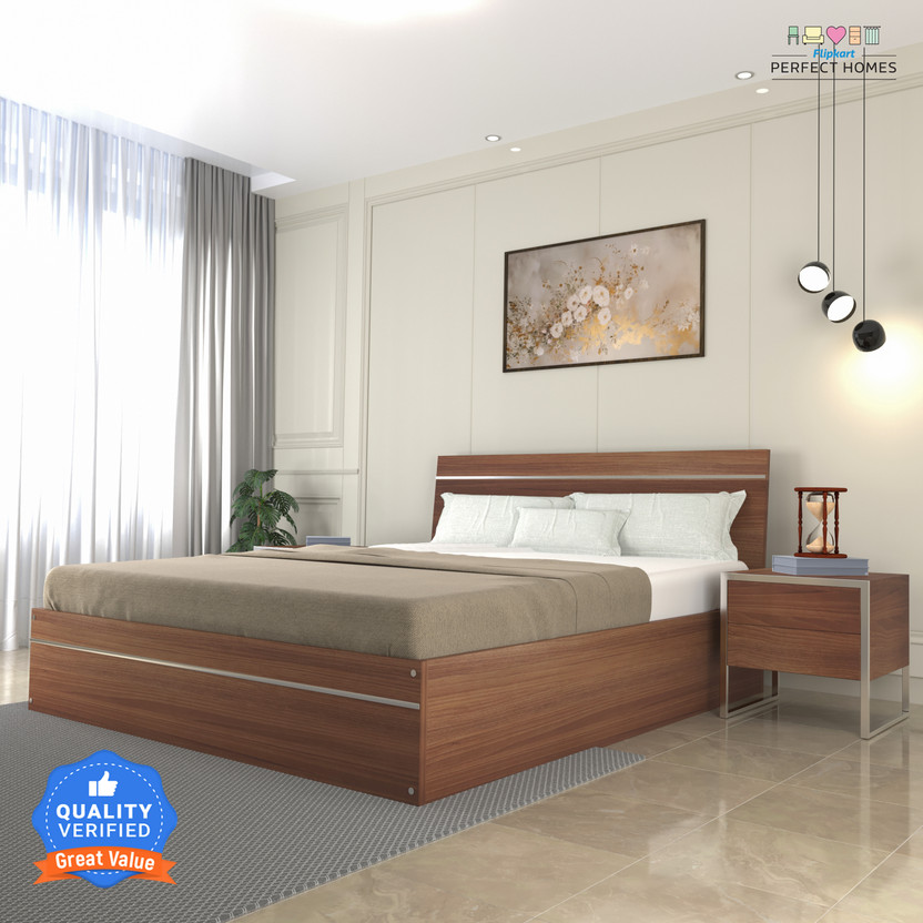 Flipkart Perfect Homes Birmingham Engineered Wood Queen Bed, 1980 mm x 157 cm (64.96 ft x 5.15 ft)(Finish Color - MELAMINE CP CLASSIC WALNUT SIB, Delivery Condition - Knock Down)