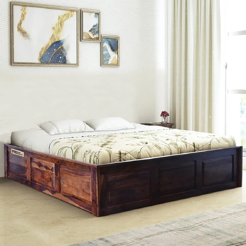 Meera Handicraft Sheesham Solid Wood King Size Bed with Storage for Bedroom Living Room Home Wooden Furniture for Hotel Guest House (Finish :- Natural Brown) Solid Wood King Box Bed, 205.74 cm x 187.96 cm (6.75 ft x 6.17 ft)(Finish Color - Natural Brown, Delivery Condition - DIY(Do-It-Yourself))