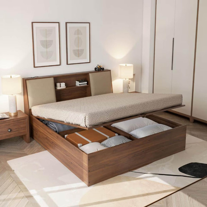 Wakefit Orion Engineered Wood King Hydraulic Bed, 223 cm x 191 cm (7.32 ft x 6.27 ft)(Finish Color - Bed (Columbian Walnut), Upholstery (Omega Pearl), Hydraulic Storage, Delivery Condition - Knock Down)