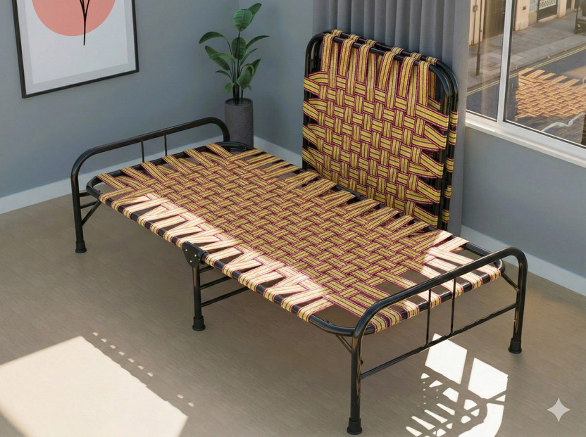 Lampoc Metal Cot Khat for Sleeping Portable Single Folding Bed Space Saving Single Bed Metal Single Bed, 180 cm x 90 cm (5.91 ft x 2.95 ft)(Finish Color - Orange, Delivery Condition - Pre-assembled)