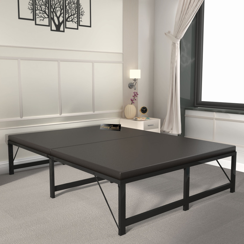 HoneyTouch Base-Double Layer-Black Frame-4 Metal Double Bed, 198 cm x 122 cm (6.5 ft x 4.0 ft)(Finish Color - Black (With Mattress),  (Mattress Included), Delivery Condition - Pre-assembled)