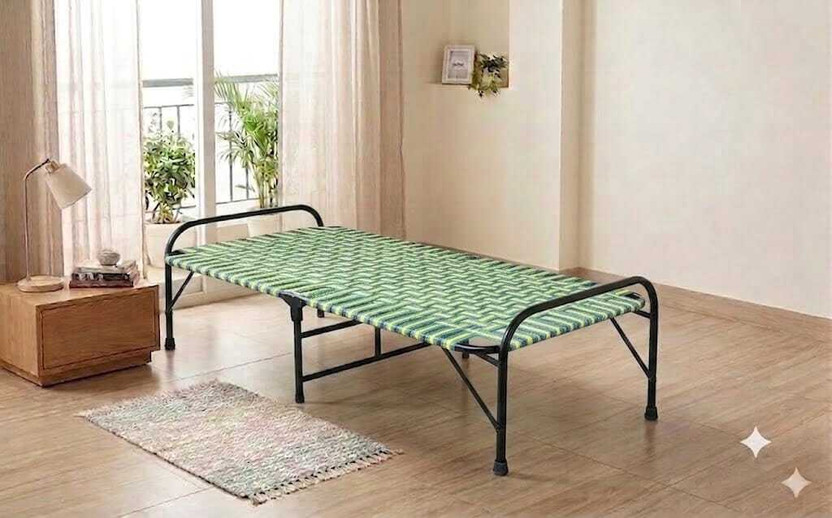 Malik Enterprises Folding Cot Single Bed Metal Frame Sleeping Cot Heavy Duty Foldable Charpai Metal Single Bed, 180 cm x 90 cm (5.91 ft x 2.95 ft)(Finish Color - Blue Yellow, Delivery Condition - Pre-assembled)