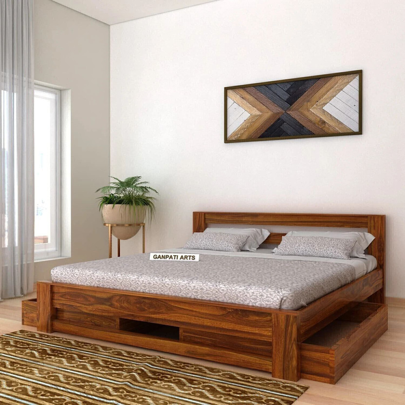 Ganpati Arts Sheesham Wood Foaster Bed/Cot for Bedroom/Hotel/LivingRoom with 2 Drawer Storage Solid Wood King Drawer Bed, 205.74 cm x 187.96 cm (6.75 ft x 6.17 ft)(Finish Color - Brown, Delivery Condition - DIY(Do-It-Yourself))