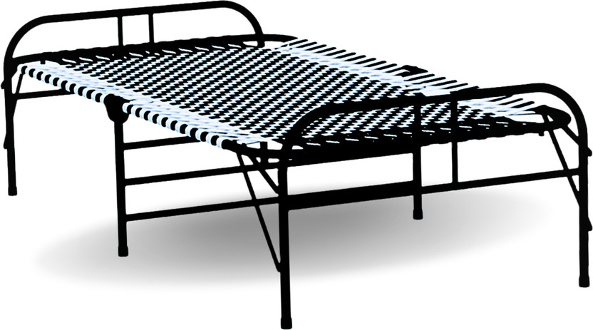 MEEZO Portable Single Folding Bed Niwar Charpai Khatiya Bed for Sleeping Size Metal Single Bed, 88 cm x 182 cm (2.89 ft x 5.97 ft)(Finish Color - Synthetic Stripe, Black and White, Delivery Condition - Pre-assembled)