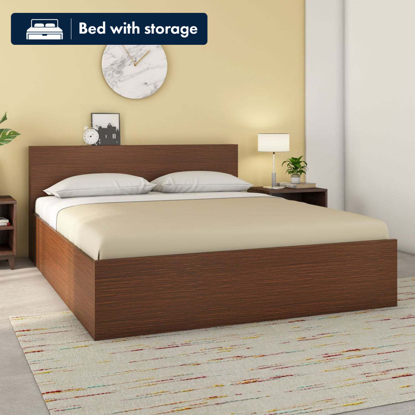 Nilkamal Arthur Plus with Storage Engineered Wood Queen Box Bed, 211.5 cm x 158 cm (6.94 ft x 5.18 ft)(Finish Color - Legno Oak Dark, Delivery Condition - Knock Down)