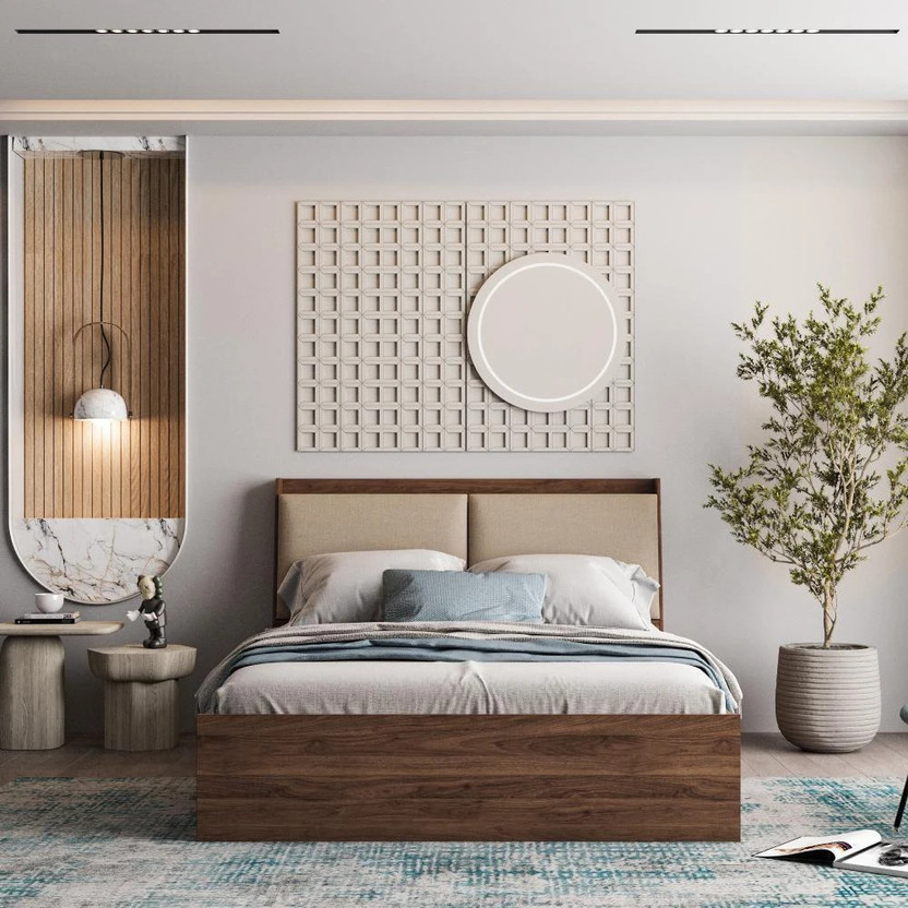 Wakefit Mars Engineered Wood Queen Box Bed, 220 cm x 160 cm (7.22 ft x 5.25 ft)(Finish Color - Bed (Columbian Walnut), Upholstery (Omega Pearl), Delivery Condition - Knock Down)