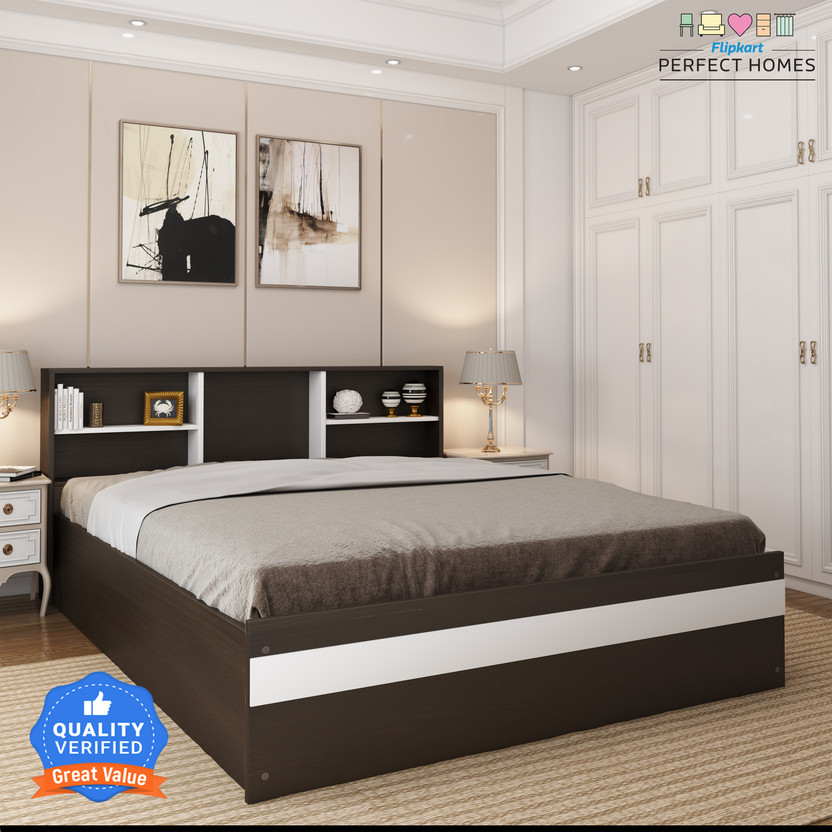 Flipkart Perfect Homes Opus Engineered Wood Queen Box Bed, 213 cm x 162.3 cm (6.99 ft x 5.32 ft)(Finish Color - AW Flowery Wenge & Artic White SIB, Delivery Condition - Knock Down)