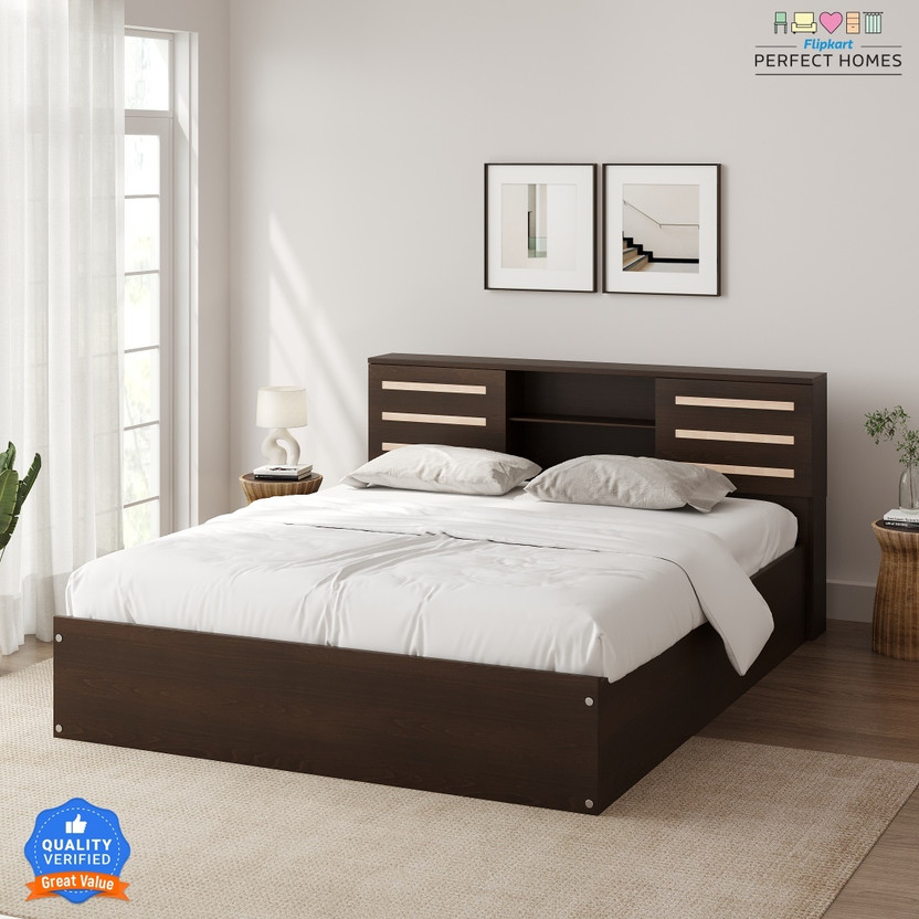 Flipkart Perfect Homes Waltz Engineered Wood Queen Box Bed, 217.9 cm x 162 cm (7.15 ft x 5.31 ft)(Finish Color - CE Melamine Wood Wenge SIB, Delivery Condition - Knock Down)