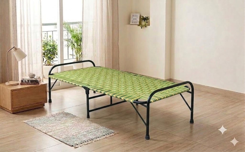 Malik Enterprises Folding Cot Single Bed Metal Frame Sleeping Cot Heavy Duty Foldable Charpai Metal Single Bed, 180 cm x 90 cm (5.91 ft x 2.95 ft)(Finish Color - Green yellow, Delivery Condition - Pre-assembled)