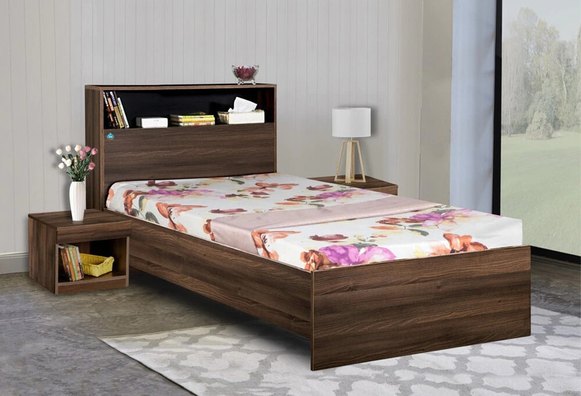 Delite Kom Urban Single Bed | Only Headboard Shelf Storage | Assembley Included | Engineered Wood Single Bed, 213 cm x 96 cm (6.99 ft x 3.15 ft)(Finish Color - Acacia Dark, Delivery Condition - Knock Down)