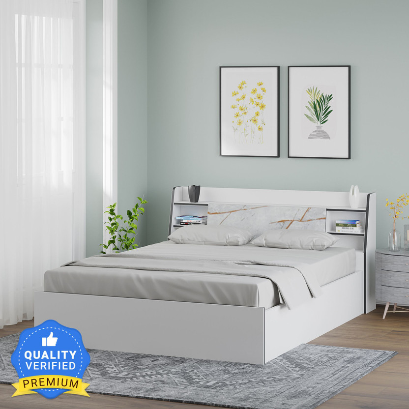 Nilkamal Marbito Engineered Wood King Box Bed, 224.8 cm x 190.4 cm (7.38 ft x 6.25 ft)(Finish Color - White, Delivery Condition - Knock Down)