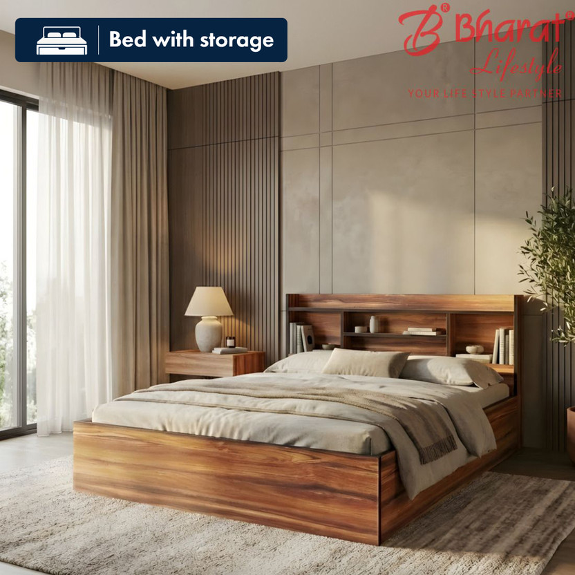 Bharat Bharat Lifestyle Freetown Engineered Wood Queen Box Bed, 195.57 cm x 155.43 cm (6.42 ft x 5.1 ft)(Finish Color - Brown, Delivery Condition - Knock Down) - Flipkart Deal
