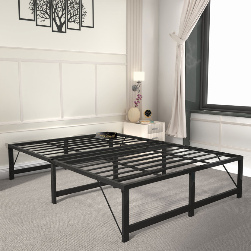 HoneyTouch Base-Metal-Black Frame-4 Metal Double Bed, 198 cm x 122 cm (6.5 ft x 4.0 ft)(Finish Color - Without Mattress (Black), Delivery Condition - Pre-assembled)