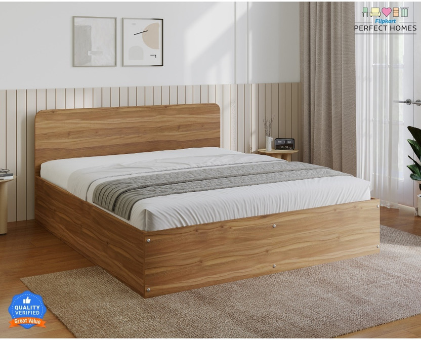Flipkart Perfect Homes Dunzo Engineered Wood Queen Hydraulic Bed, 186 cm x 156 cm (6.1 ft x 5.12 ft)(Finish Color - Lyon walnut SIB 4, Delivery Condition - Knock Down)