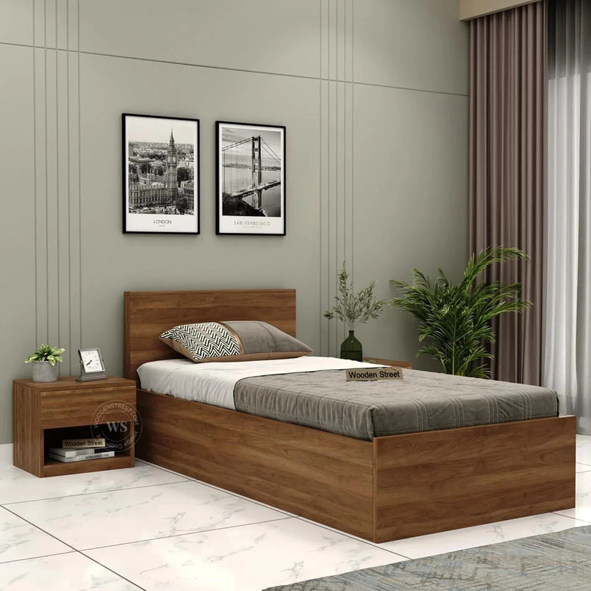 Wooden Street Harper Single Bed With Box Storage| Strong & Durable Engineered Wood Single Box Bed, 208 cm x 96 cm (6.82 ft x 3.15 ft)(Finish Color - Clemency-Walnut, Delivery Condition - Knock Down)