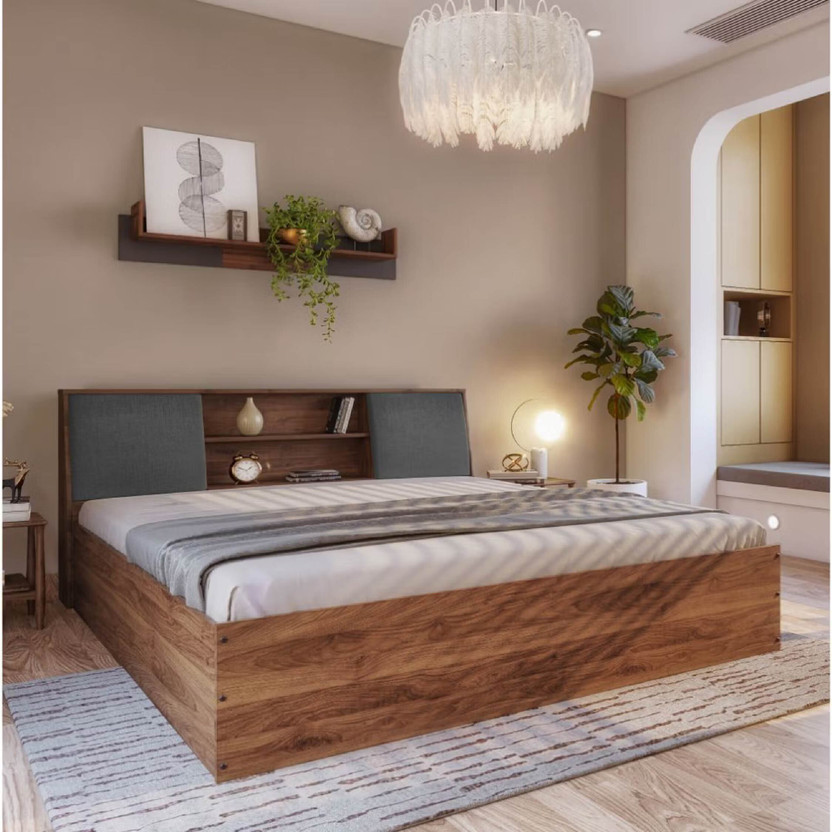 Wakefit Orion Upholstered Engineered Wood Queen Box Bed, 223 cm x 160.5 cm (7.32 ft x 5.27 ft)(Finish Color - Bed (Columbian Walnut), Upholstery (Omega Grey), Delivery Condition - Knock Down)