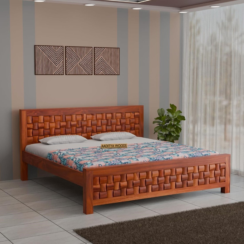 Flipkart Perfect Homes WOODEN KING SIZE BED WITHOUT STORAGE Solid Wood King Bed, 208 cm x 190.5 cm (6.82 ft x 6.25 ft)(Finish Color - NATURAL FINISH FULL NIWAR, Delivery Condition - DIY(Do-It-Yourself))
