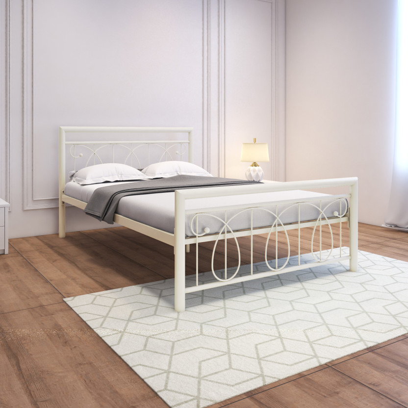homdec Lyra Metal Double Bed, 198 cm x 129 cm (6.5 ft x 4.23 ft)(Finish Color - Beige, Delivery Condition - DIY(Do-It-Yourself))