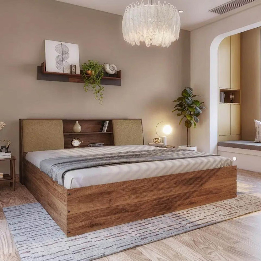 Wakefit Orion Upholstered Engineered Wood King Box Bed, 223 cm x 191 cm (7.32 ft x 6.27 ft)(Finish Color - Bed (Columbian Walnut), Upholstery (Omega Pearl), Delivery Condition - Knock Down)