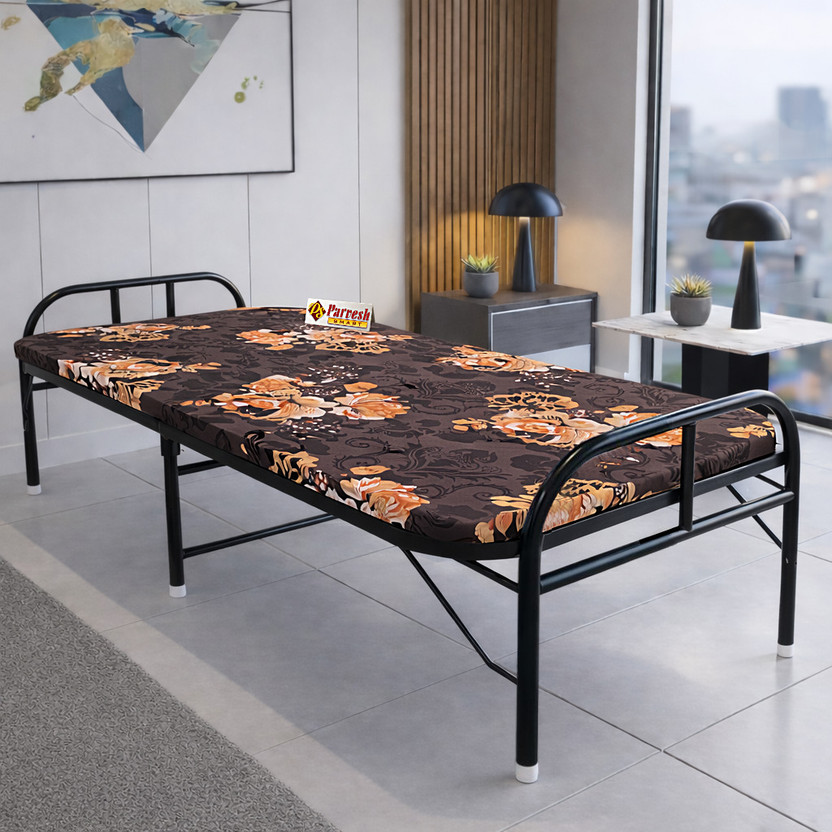PS PARVEHS SMART Mattress bed brown 3ft Metal Single Bed, 182.88 cm x 92 cm (6.0 ft x 3.02 ft)(Finish Color - Brown,  (Mattress Included), Delivery Condition - Pre-assembled)
