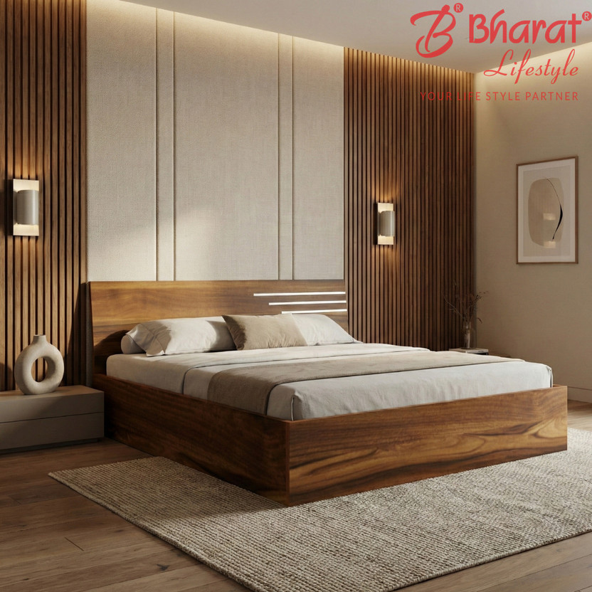 Bharat Lifestyle Amsterdam Engineered Wood Queen Bed, 204 cm x 155 cm (6.69 ft x 5.09 ft)(Finish Color - Brown & White, Delivery Condition - Knock Down)