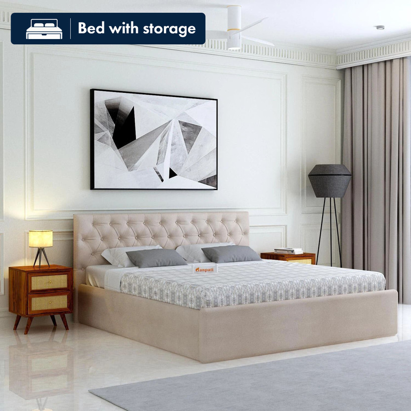Ganpati Ganpati Arts Plywood Upholstered Bed with Tufted Headboard/Wooden Cot/Palaung For Bedroom Engineered Wood King Box Bed, 210 cm x 199 cm (6.89 ft x 6.53 ft)(Finish Color - Beige, Delivery Condition - DIY(Do-It-Yourself)) - Flipkart Deal