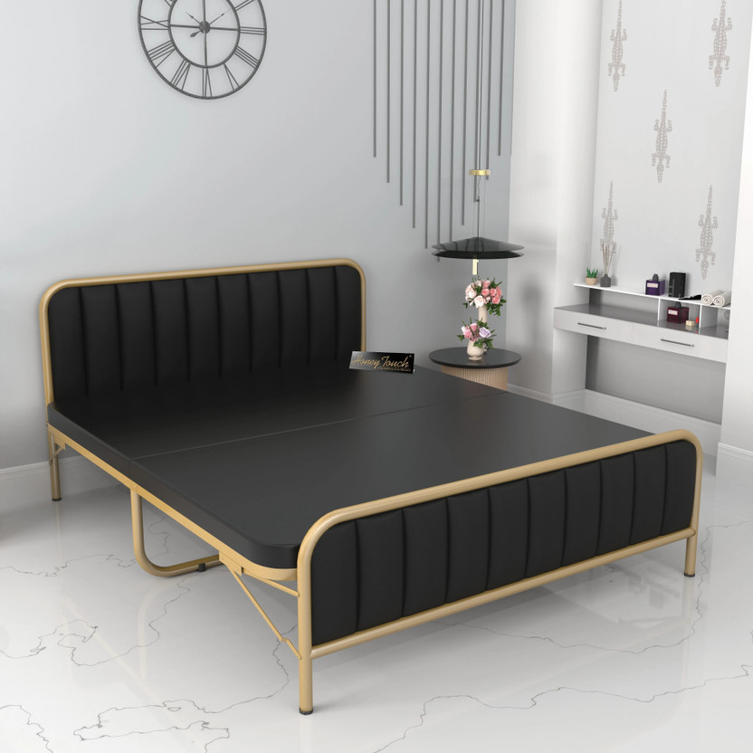 HoneyTouch Boston Double Size Bed | Folding Style No Assembly Required | Metal Double Bed, 200 cm x 121 cm (6.56 ft x 3.97 ft)(Finish Color - Double (With Double Layer Mattress),  (Mattress Included), Delivery Condition - Pre-assembled)