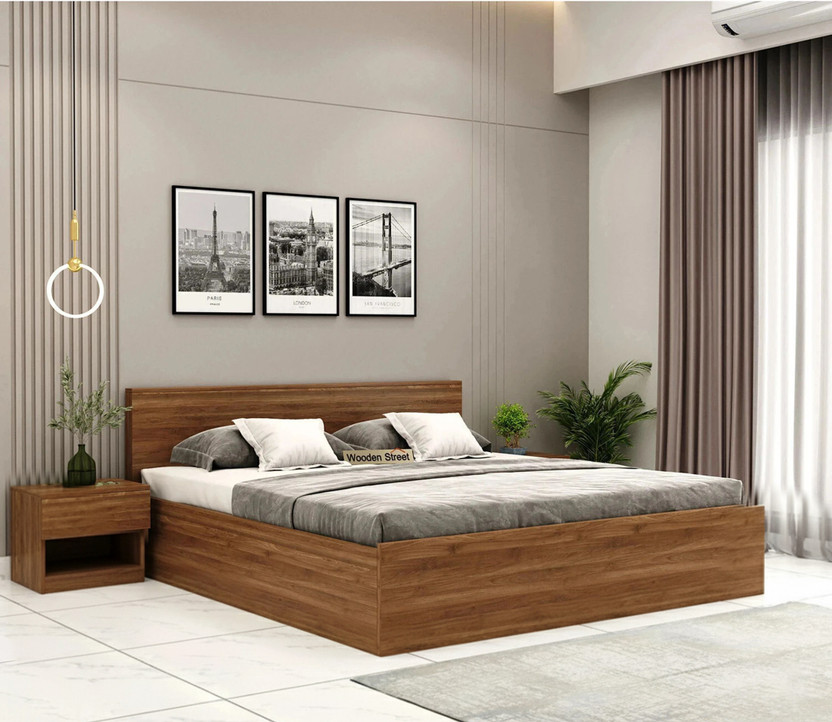 Wooden Street Harper Premium Engineer Wood Queen Size Platform Bed With Box Storage Engineered Wood Queen Box Bed, 208.2 cm x 157.4 cm (6.83 ft x 5.16 ft)(Finish Color - Columbian Walnut Finish Queen, Delivery Condition - Knock Down)