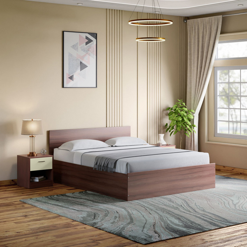Interio by Godrej Ewa Engineered Wood Queen Box Bed, 209.5 cm x 159.6 cm (6.87 ft x 5.24 ft)(Finish Color - Brown, Delivery Condition - Knock Down)