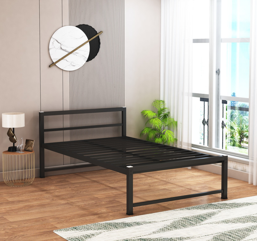 Ziaula Premium Feet metal Bed Iron Cot for Adults Without Wood Board Metal Double Bed, 186 cm x 119 cm (6.1 ft x 3.9 ft)(Finish Color - Black (Without MDF Board), Delivery Condition - DIY(Do-It-Yourself))