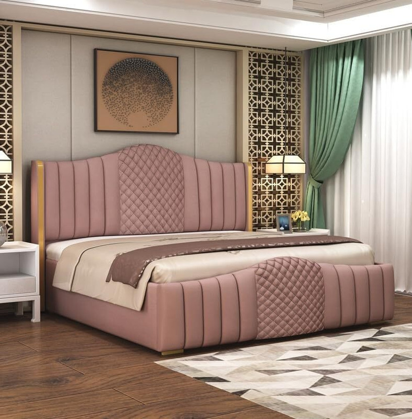 Phirkcraft King Size Upholstered Bed with Box Storage | Solid Wood Bed with Premium Fabric Solid Wood Double Box Bed, 213.36 cm x 190.5 cm (7.0 ft x 6.25 ft)(Finish Color - D1-Pink, Delivery Condition - DIY(Do-It-Yourself))