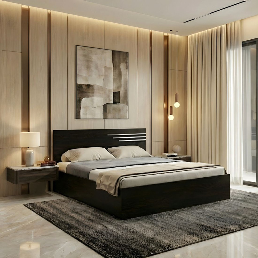Bharat Lifestyle Amsterdam Engineered Wood King Bed, 210.312 cm x 186 cm (6.9 ft x 6.1 ft)(Finish Color - Wenge, Delivery Condition - Knock Down)