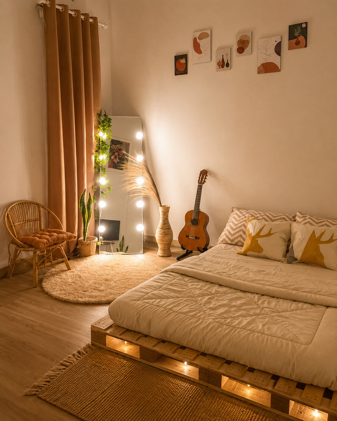 Wakeflow Nordic Solid Pine Wood Pallet Bed Minimalist Platform Floor Frame Natural Finish Solid Wood Double Bed, 122 cm x 92 cm (4.0 ft x 3.02 ft)(Finish Color - beige, Delivery Condition - DIY(Do-It-Yourself))