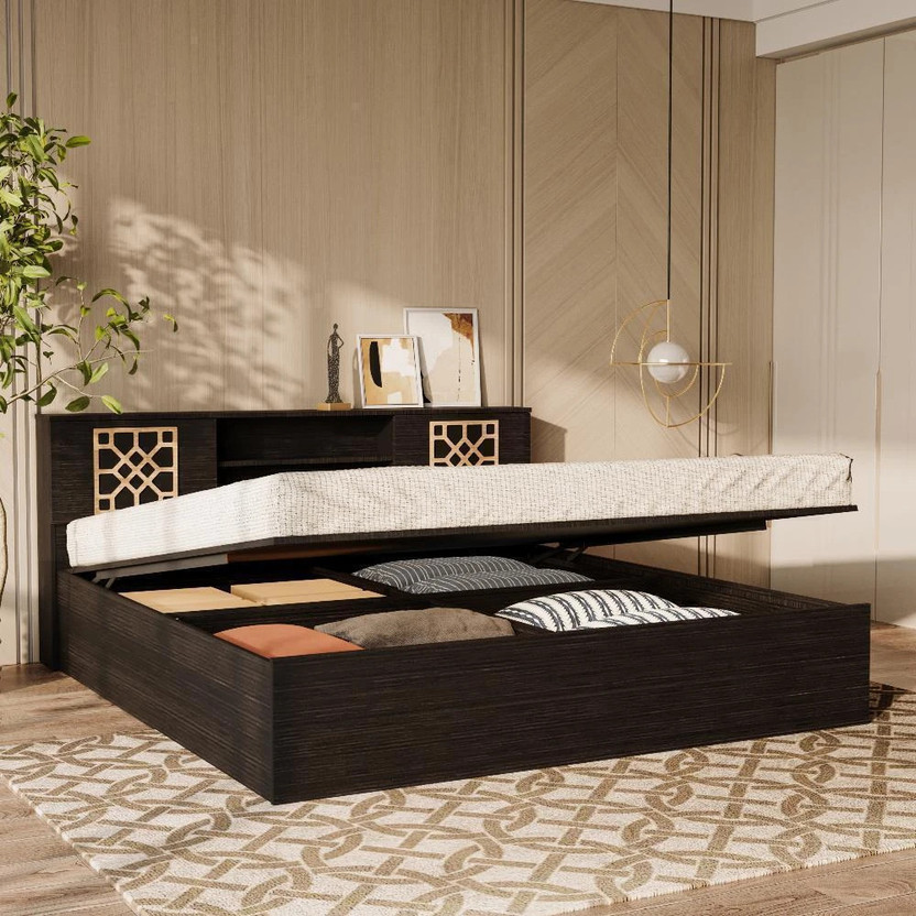 Wakefit Algol Engineered Wood Queen Hydraulic Bed, 210 cm x 160 cm (6.89 ft x 5.25 ft)(Finish Color - Wenge, Hydraulic Storage, Delivery Condition - Knock Down)