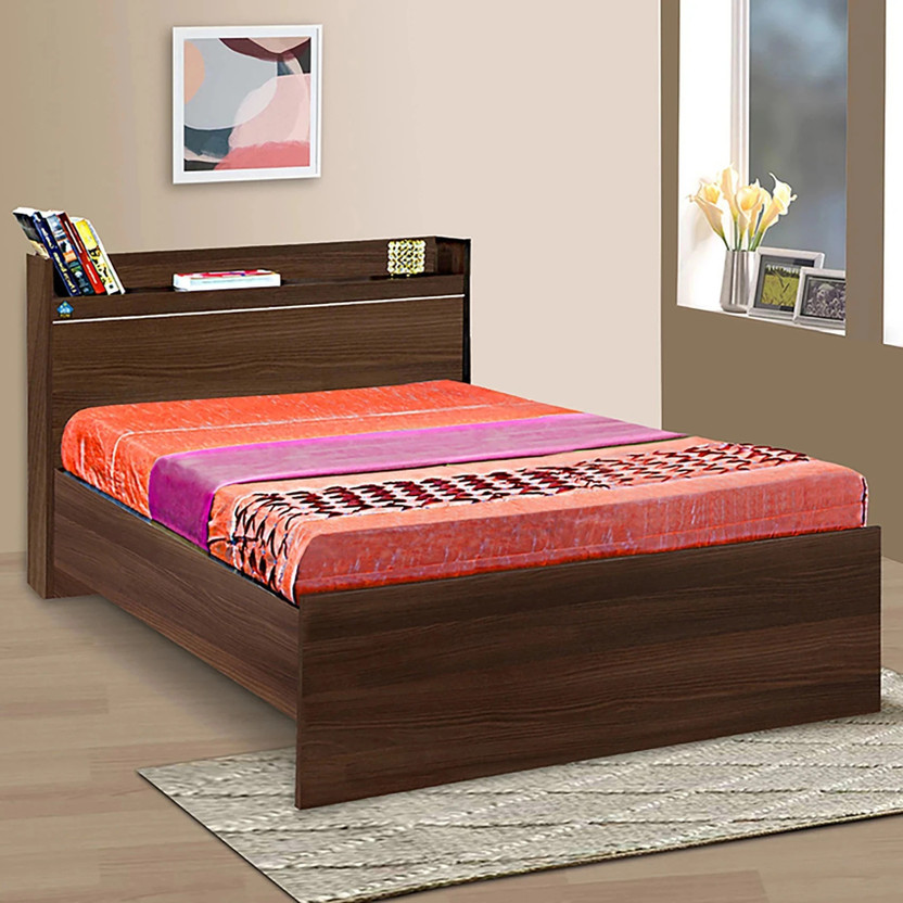 Delite Kom Cherry Single Bed | Open Headboard Shelf Storage | Assembley Included | Engineered Wood Single Bed, 213 cm x 96 cm (6.99 ft x 3.15 ft)(Finish Color - Acacia Dark, Delivery Condition - Knock Down)