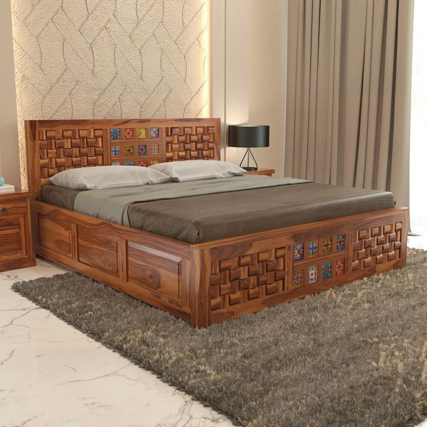 Bhagwati Arts Solid Sheesham Wood King Size For Bedroom/ Hotel | Solid Wood King Box Bed Solid Wood King Box Bed, 205.74 cm x 190.5 cm (6.75 ft x 6.25 ft)(Finish Color - Honey, Delivery Condition - DIY(Do-It-Yourself))