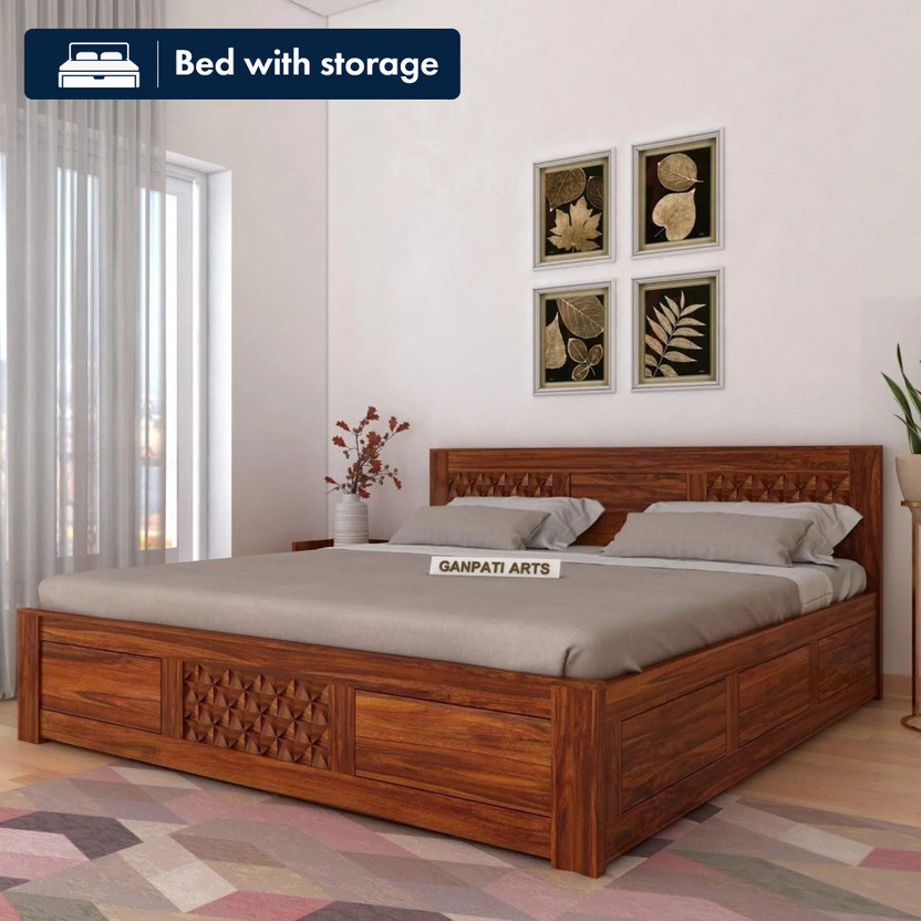 Ganpati Ganpati Arts Sheesham Wood Raj Bed For Bedroom/Wooden Cot/Bed With Box Storage For Home Solid Wood Queen Box Bed, 209 cm x 160 cm (6.86 ft x 5.25 ft)(Finish Color - Natural_Box, Delivery Condition - DIY(Do-It-Yourself)) - Flipkart Deal