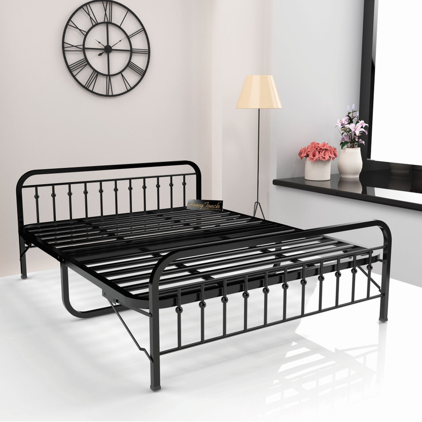 HoneyTouch Nova Double Bed without Mattress | No Assembly Required | (4ft x 6.25ft) Metal Double Bed, 198 cm x 121 cm (6.5 ft x 3.97 ft)(Finish Color - Black(Without Mattress), Delivery Condition - Pre-assembled)